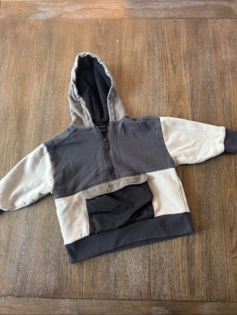 Little Bipsy Colorblock Hooded Pullover Sweatshirt - Gray & Black